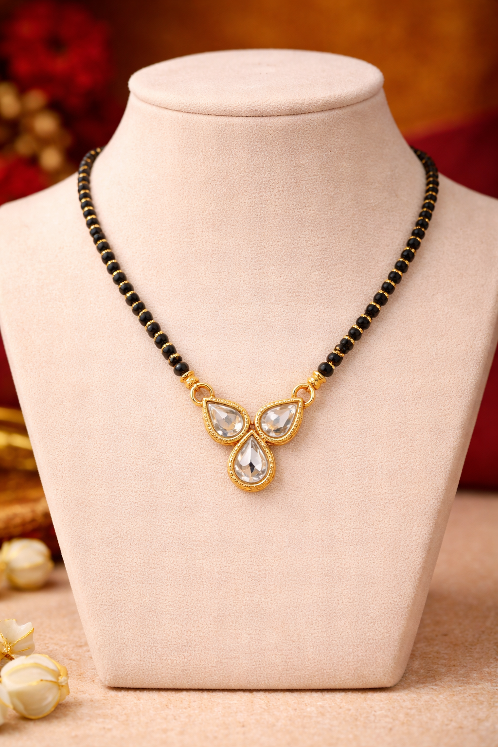 TriDrop Crystal Mangalsutra – Elegant Teardrop Pendant Necklace