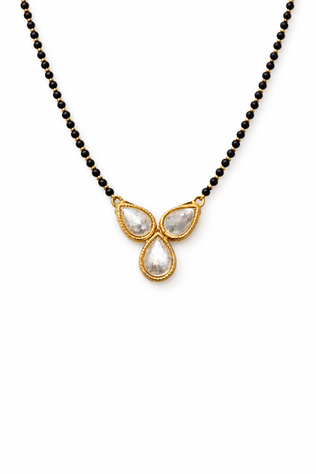 TriDrop Crystal Mangalsutra – Elegant Teardrop Pendant Necklace