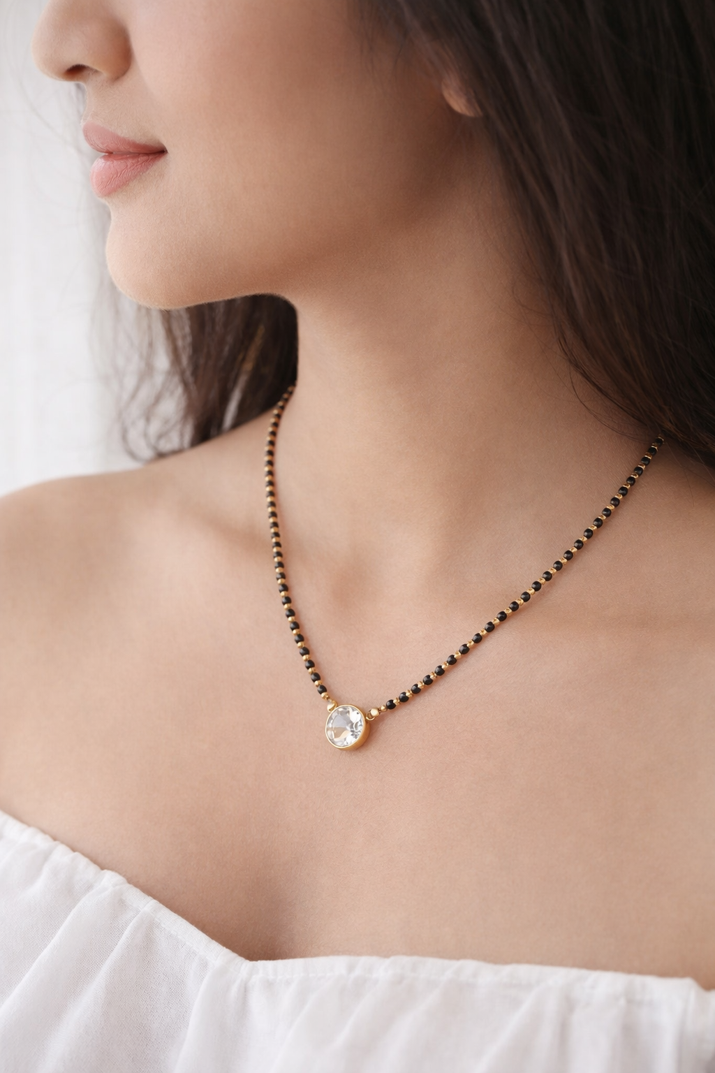 Simple Stone Mangalsutra with Gold Bezel Pendant