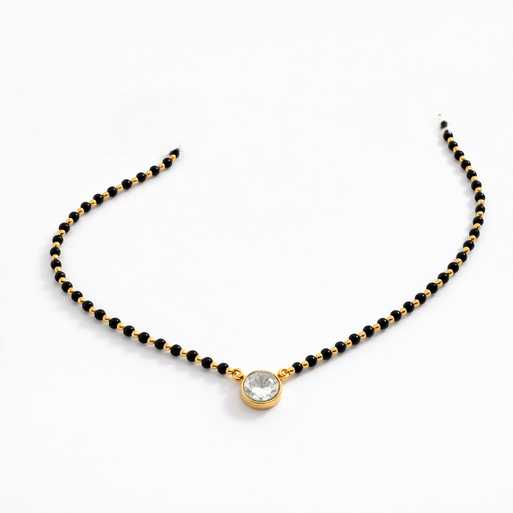 Simple Stone Mangalsutra with Gold Bezel Pendant