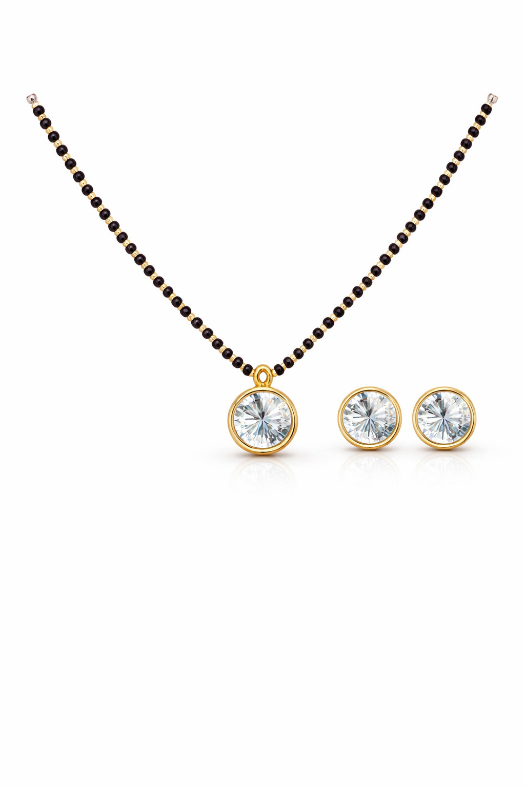 Equal Shine Solitaire Mangal Sutra Set with Stud Earrings