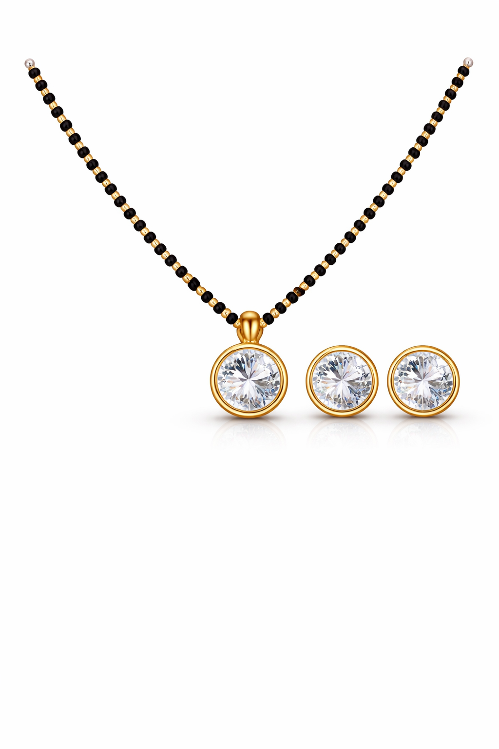 Equal Shine Solitaire Mangal Sutra Set with Stud Earrings