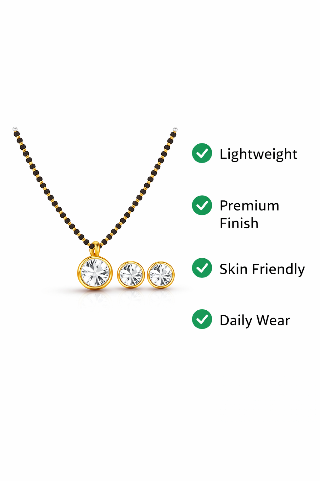 Equal Shine Solitaire Mangal Sutra Set with Stud Earrings