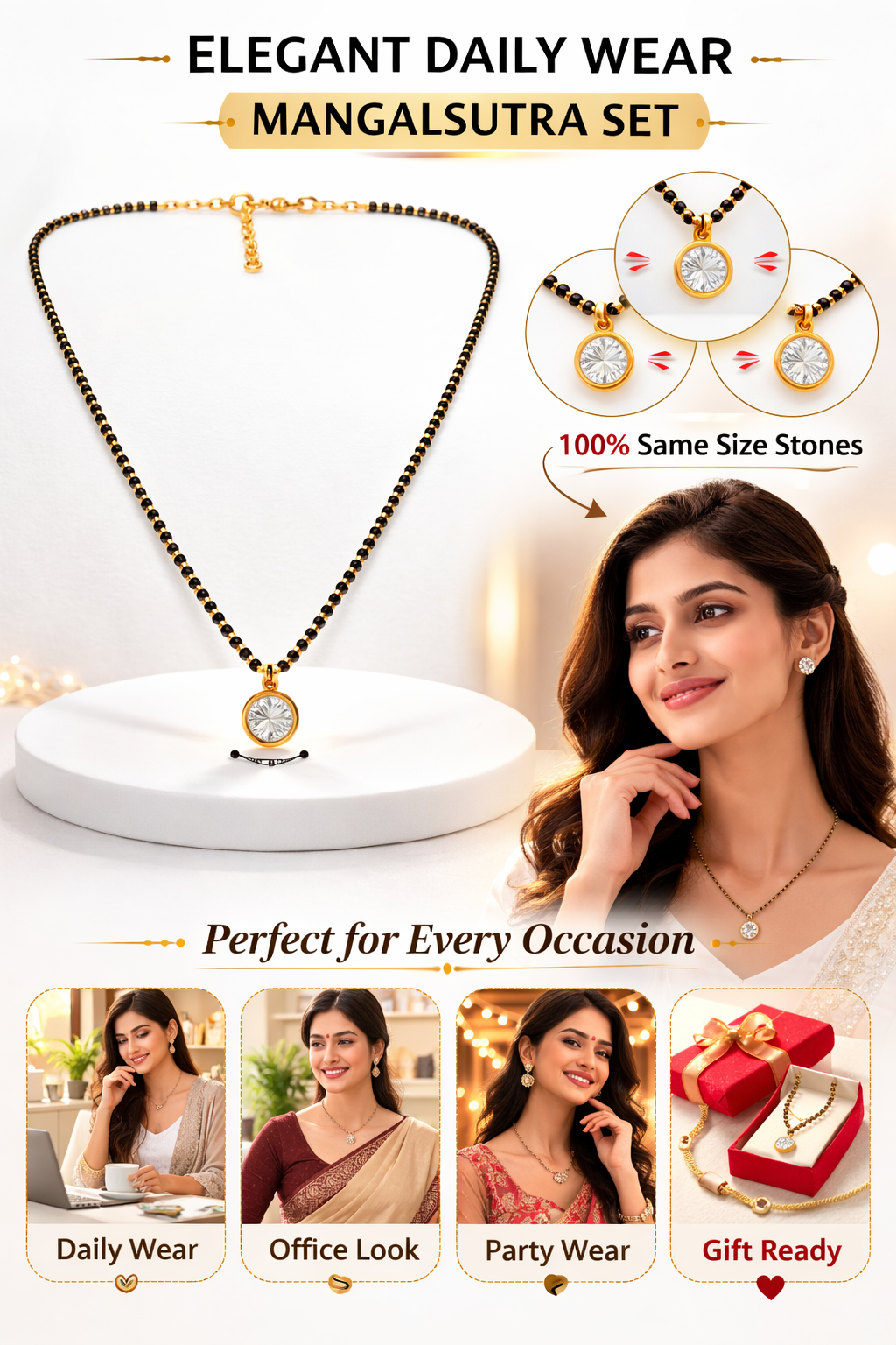 Equal Shine Solitaire Mangal Sutra Set with Stud Earrings