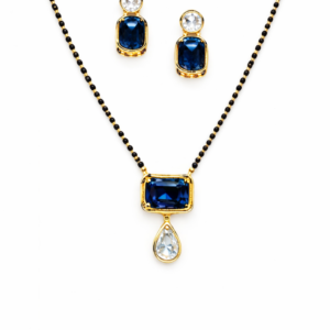 Royal Sapphire Drop Mangal sutra Set with Stud Earrings
