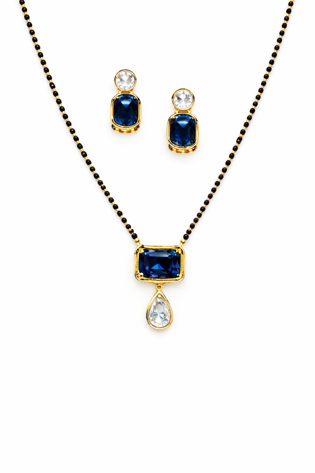 Royal Sapphire Drop Mangal sutra Set with Stud Earrings