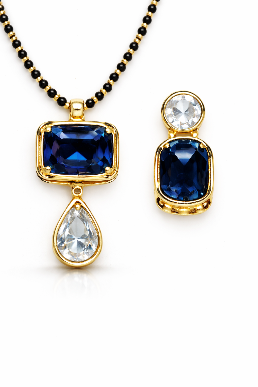 Royal Sapphire Drop Mangal sutra Set with Stud Earrings