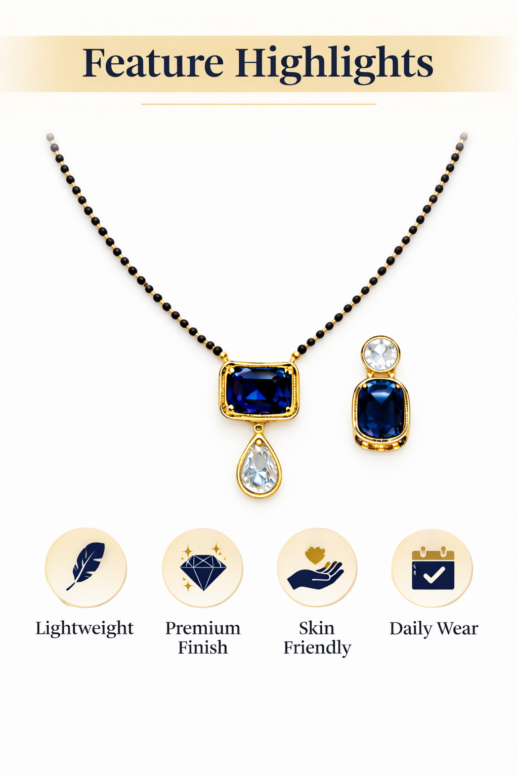 Royal Sapphire Drop Mangal sutra Set with Stud Earrings