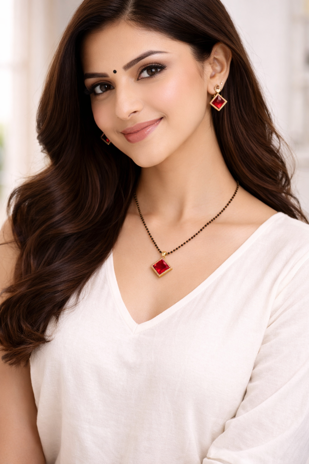 Ruby Radiance Square Mangal sutra Set