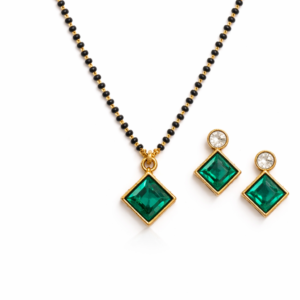Emerald Grace Square Pendant Mangal sutra Set