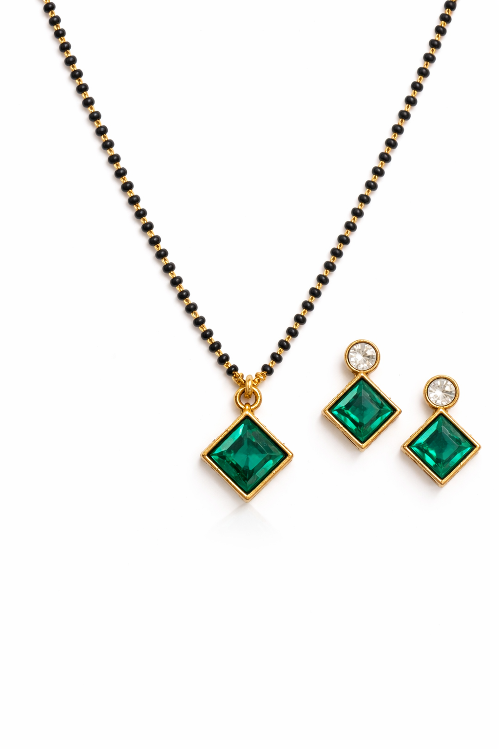 Emerald Grace Square Pendant Mangal sutra Set