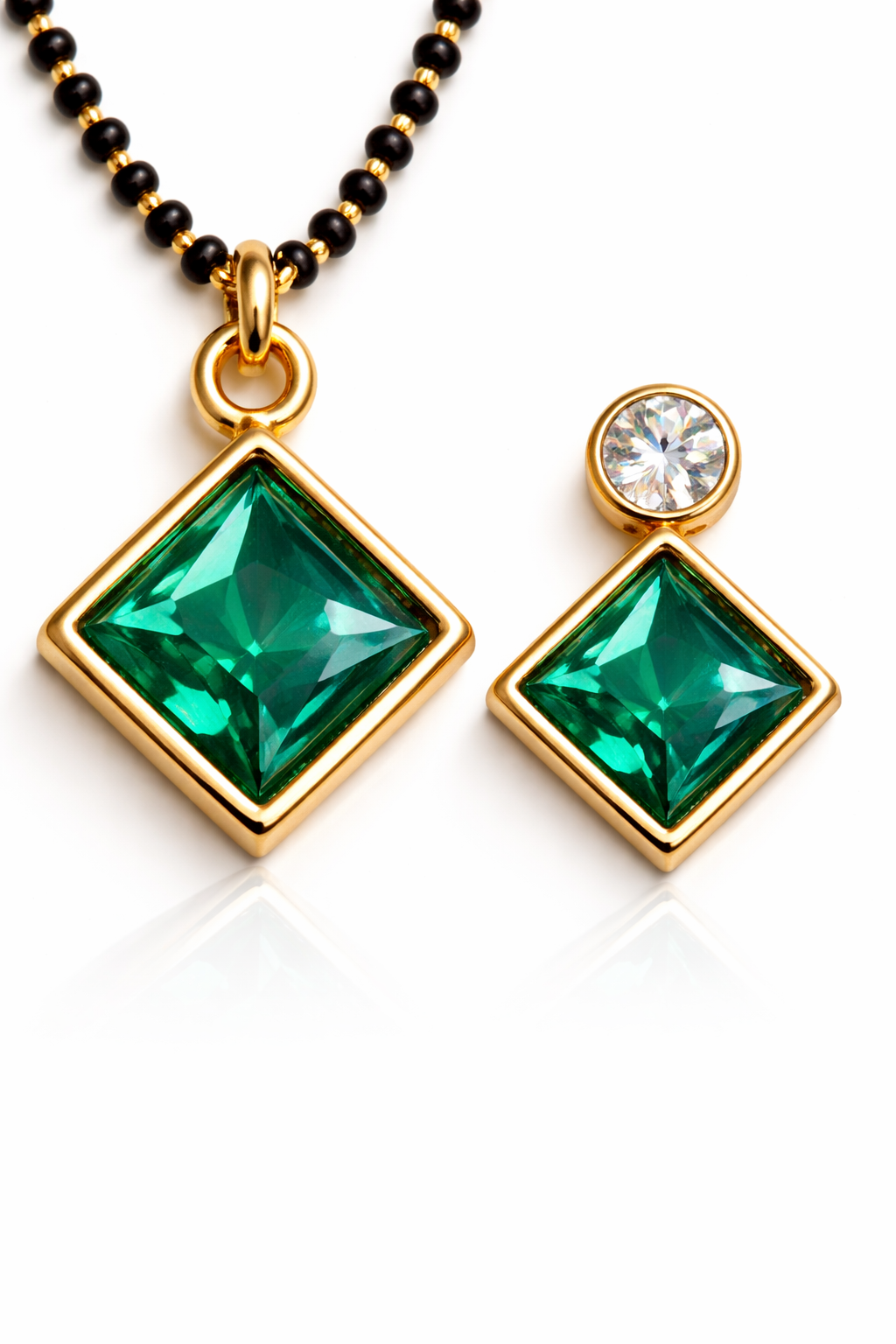 Emerald Grace Square Pendant Mangal sutra Set