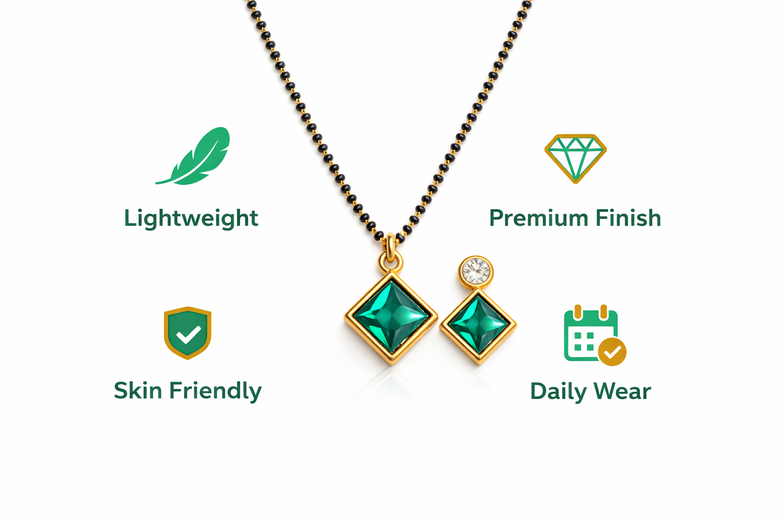 Emerald Grace Square Pendant Mangal sutra Set