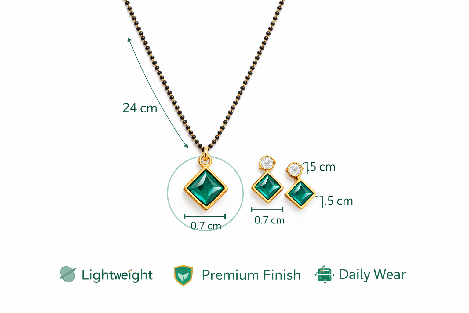 Emerald Grace Square Pendant Mangal sutra Set