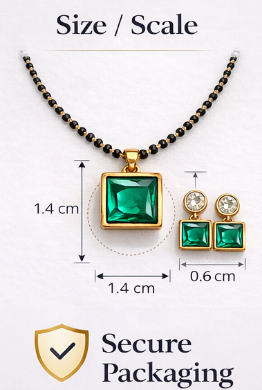 Classic Green Stone Mangal sutra with Earrings
