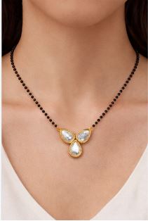 TriDrop Crystal Mangalsutra – Elegant Teardrop Pendant Necklace