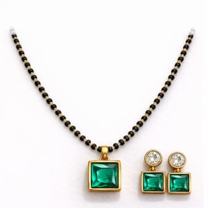 Classic Green Stone Mangal sutra with Earrings