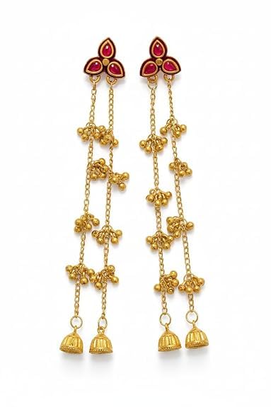 Kashmiri Gulnaar Chain Jhumki Earrings