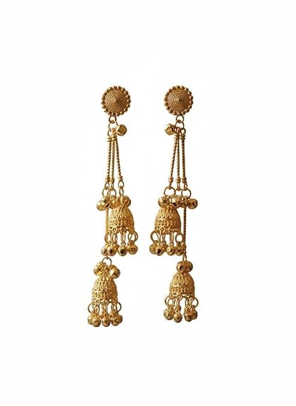 Royal Double Jhumki Chain Drop Earrings