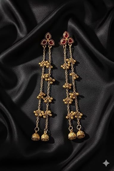 Kashmiri Gulnaar Chain Jhumki Earrings