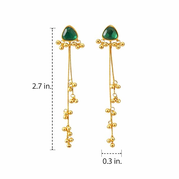 Emerald Drop Minimal Tassel Earrings