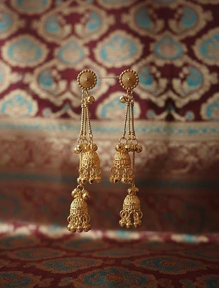 Royal Double Jhumki Chain Drop Earrings