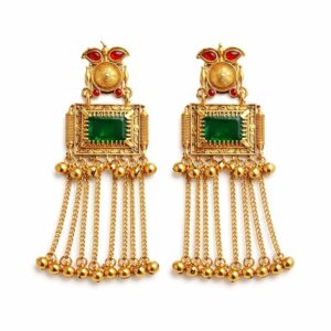Kashmiri Royal Emerald Kundan Tassel Jhumka