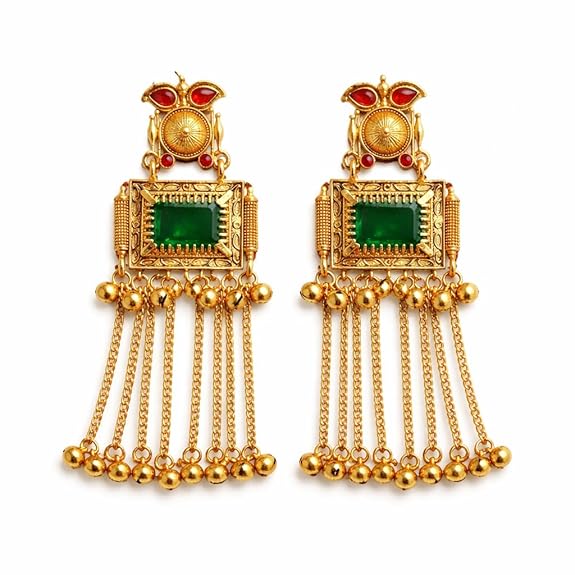 Kashmiri Royal Emerald Kundan Tassel Jhumka