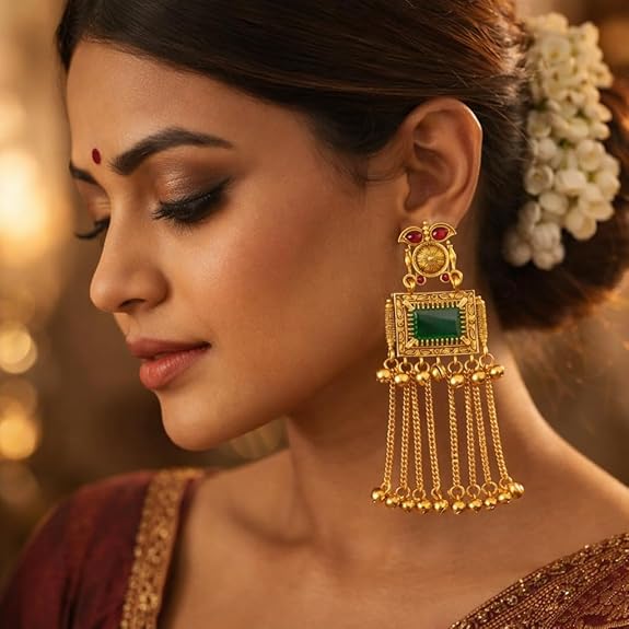 Kashmiri Royal Emerald Kundan Tassel Jhumka