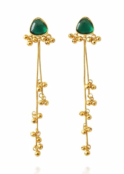 Emerald Drop Minimal Tassel Earrings