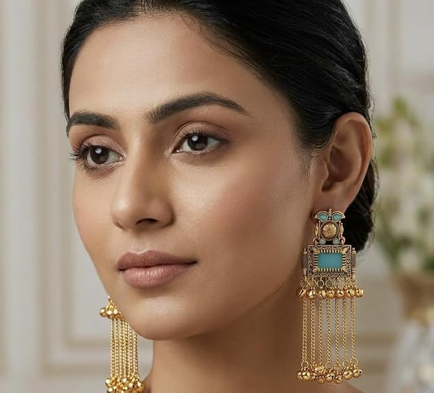 Kashmiri Aqua Royal Tassel Jhumka