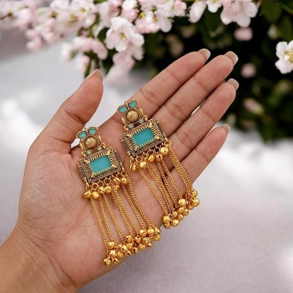 Kashmiri Aqua Royal Tassel Jhumka