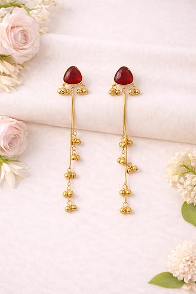 Ruby Drop Minimal Tassel Earrings