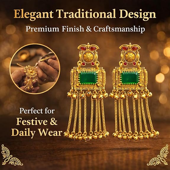 Kashmiri Royal Emerald Kundan Tassel Jhumka