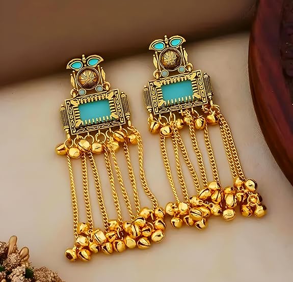 Kashmiri Aqua Royal Tassel Jhumka