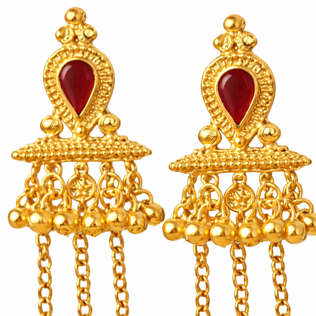 Kashmiri Ruby Drop Jhumki Earrings