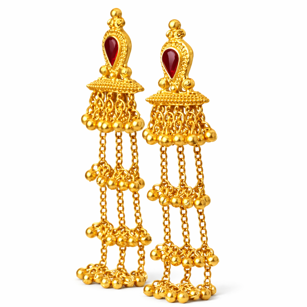 Kashmiri Ruby Drop Jhumki Earrings