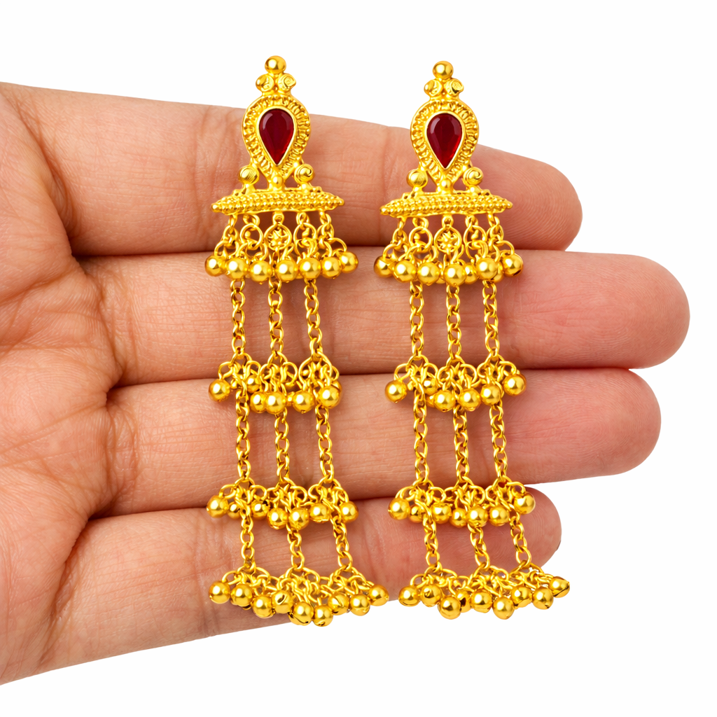 Kashmiri Ruby Drop Jhumki Earrings
