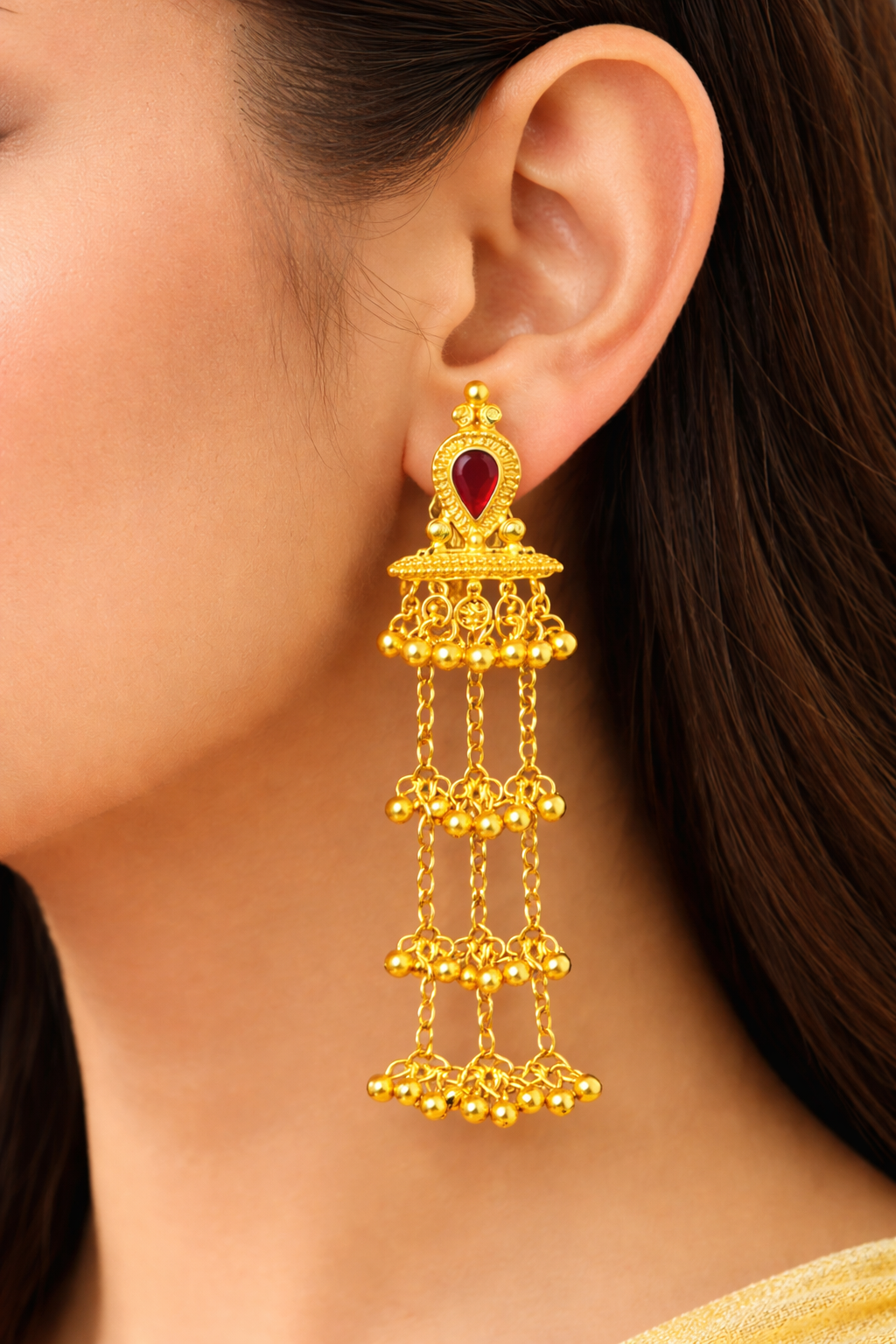 Kashmiri Ruby Drop Jhumki Earrings