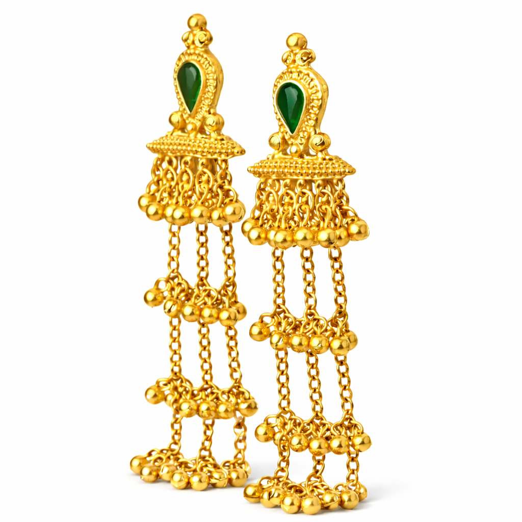 Kashmiri Emerald Drop Layered Jhumka Earring