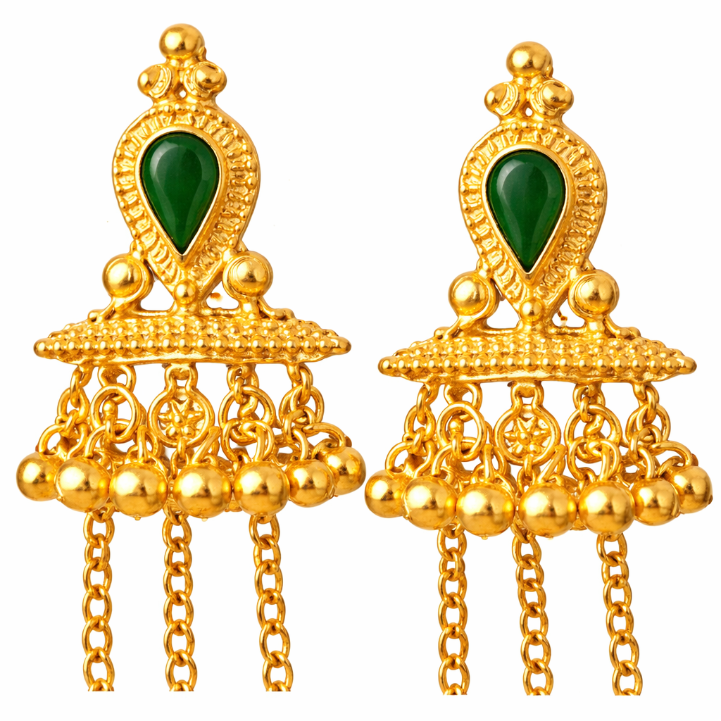 Kashmiri Emerald Drop Layered Jhumka Earring