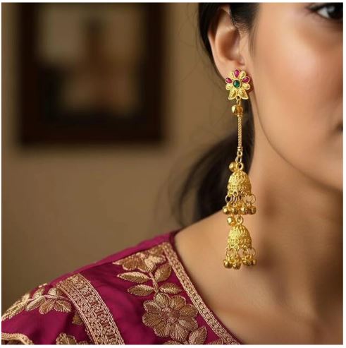 Ruby Teardrop Long Tassel Earrings