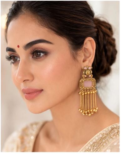 Kashmiri Blush Kundan Tassel Jhumka Earrings