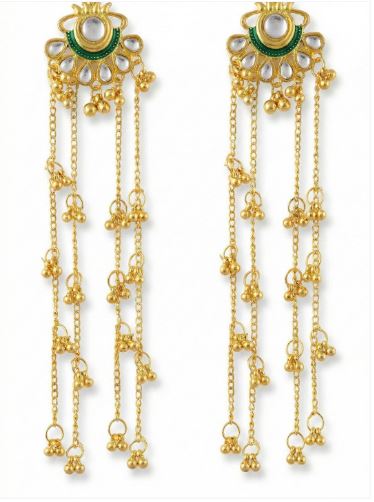 Kashmiri Emerald Chand Tassel Earrings