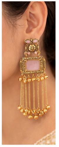 Kashmiri Blush Kundan Tassel Jhumka Earrings