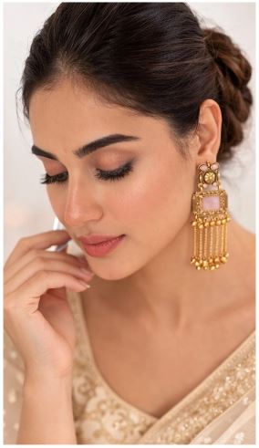 Kashmiri Blush Kundan Tassel Jhumka Earrings